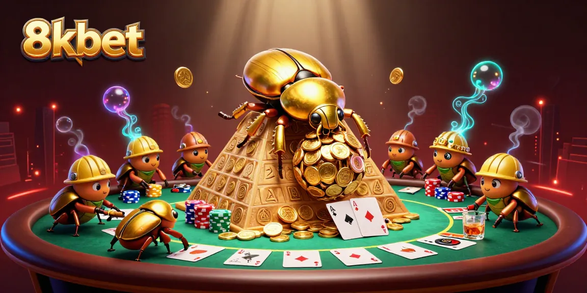 Engage in thrilling gameplay with 8xbet as golden beetles transport treasures in a vibrant casino scene.