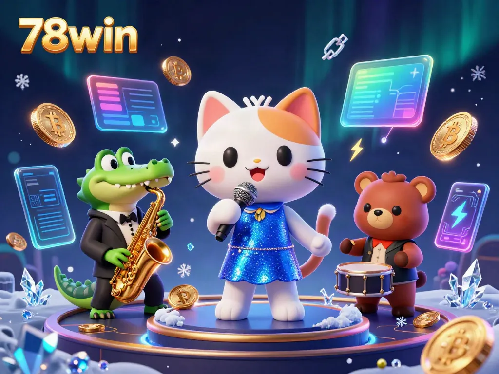 Experience the thrilling entertainment of 78win with jazz-singing cat and vibrant casino atmosphere.