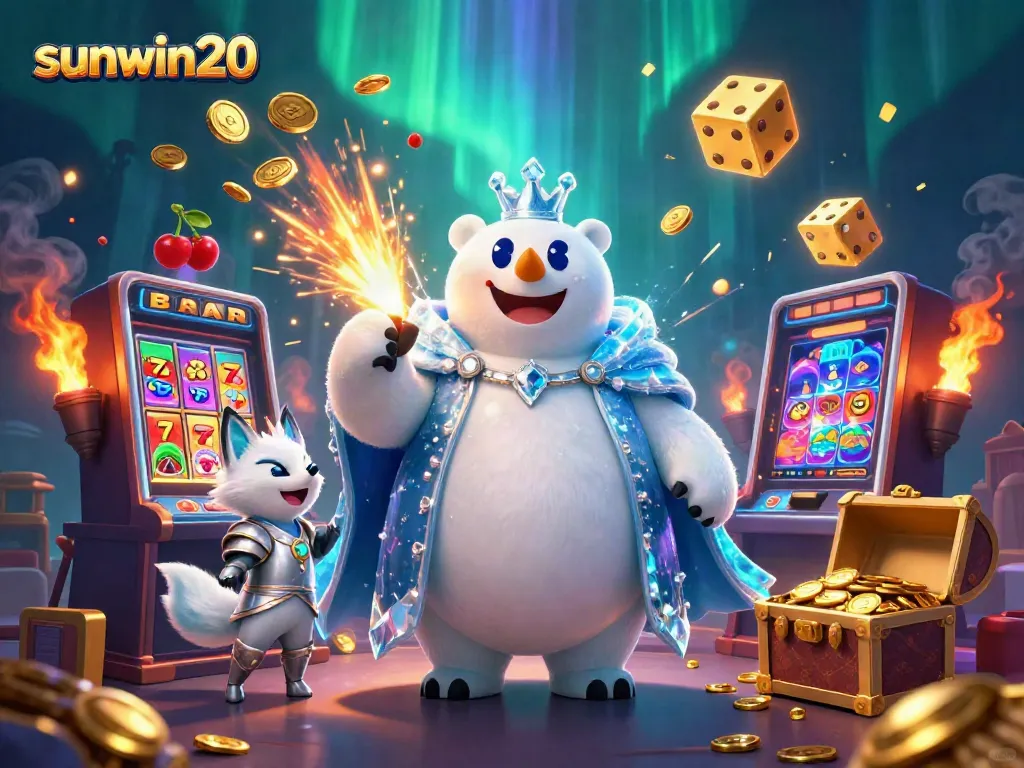 Win big with sunwin20 in this stunning 3D slot-themed polar illustration!