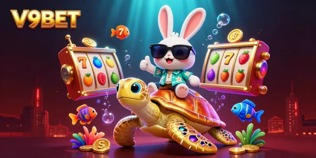 Experience thrilling wins with V9BET's vibrant 3D casino scene featuring a lucky rabbit and more.