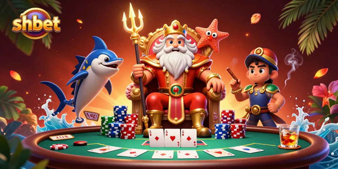 Engage with shbet's dynamic poker scene featuring sea king Neptune and vibrant casino elements.