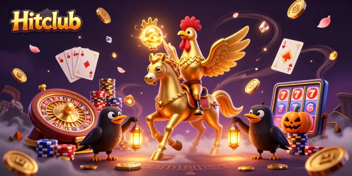 Hitclub showcases thrilling gaming excitement with a golden rooster and dynamic casino elements for gamblers.