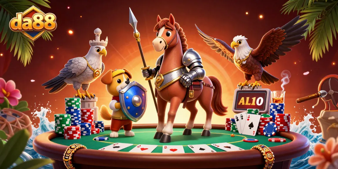 Engage in thrilling poker games at da88 with knights, a puppy, and a falcon!