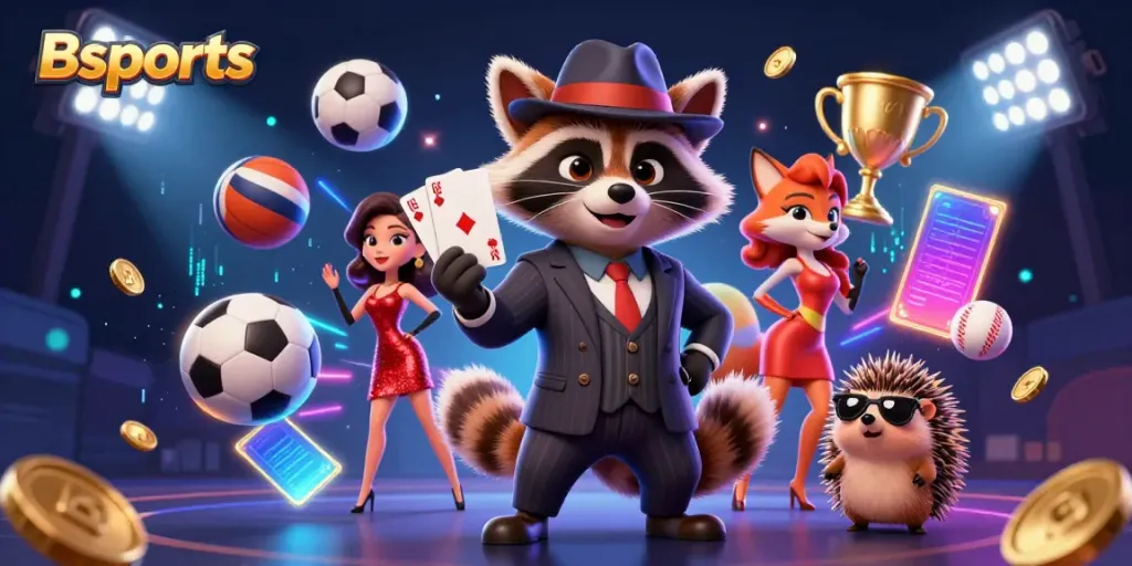 Experience the thrill of Bsports with charming characters and dynamic betting elements in this vibrant illustration.