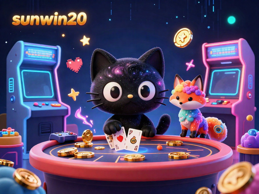 Experience the cosmic charm of sunwin20 as the black hole cat pulls in golden gaming chips in a vibrant casino.