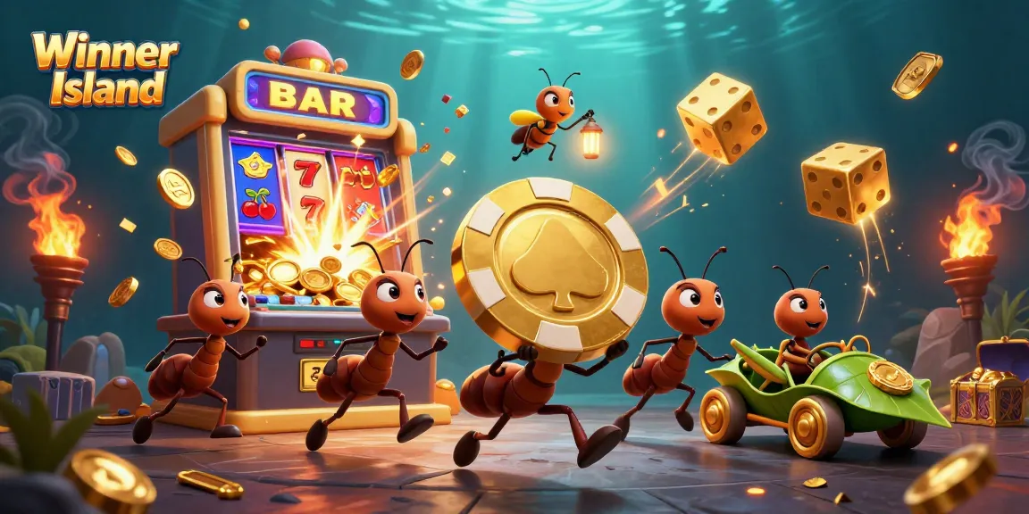Experience the excitement at Winner Island Casino with animated heist characters and vibrant game elements.