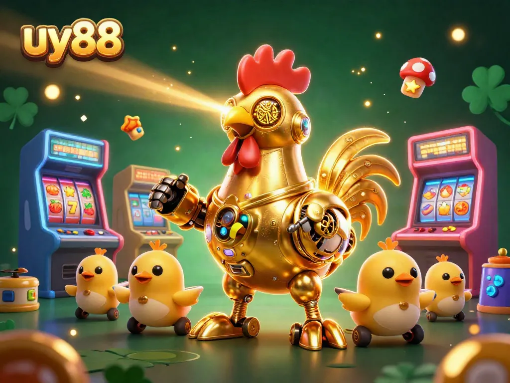 Experience thrilling gaming action at uy88 with a rich casino-themed 3D illustration featuring dynamic characters and vibrant game elements.