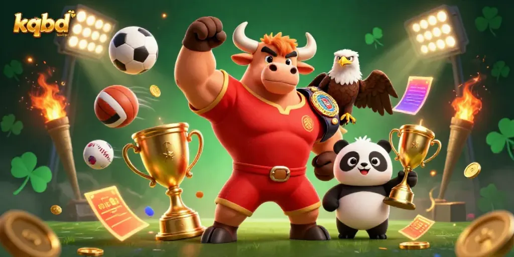 Experience seamless sports betting with kqbd blu, featuring dynamic characters and lively sports elements.