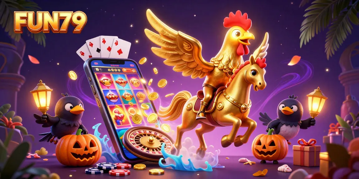 Experience the excitement of FUN79 with golden rooster and immersive casino elements.