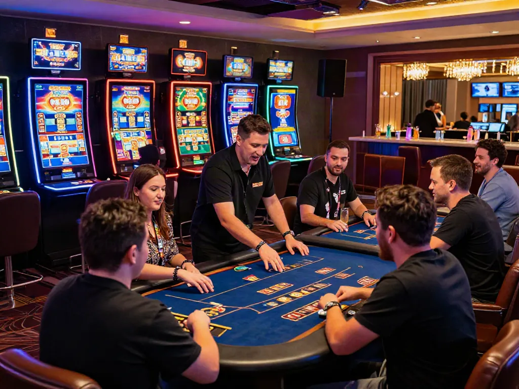 Vibrant online casino atmosphere at https://red88.limited/ showcasing enthusiastic players and live dealers.