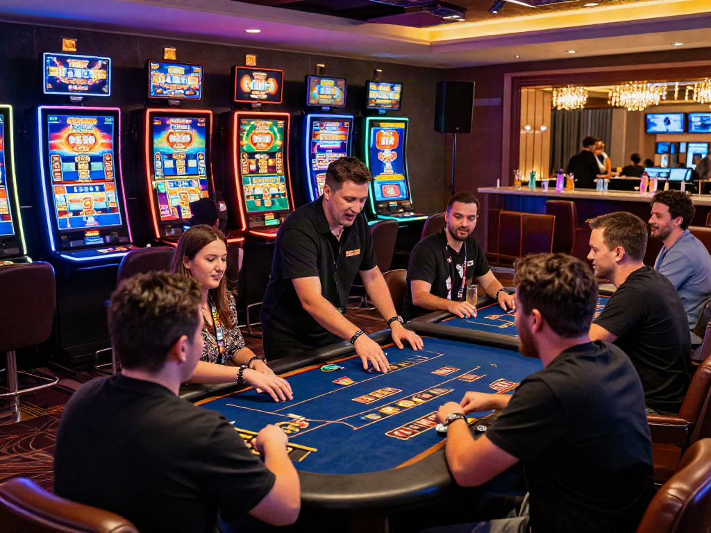 Vibrant online casino atmosphere at https://red88.limited/ showcasing enthusiastic players and live dealers.