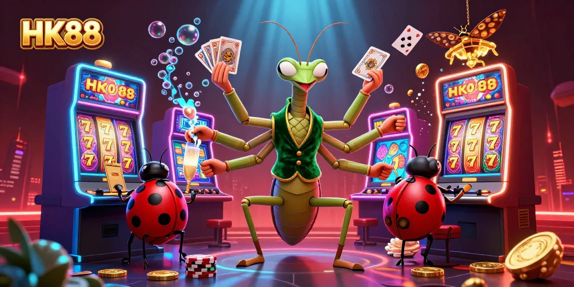 Experience thrilling slot action with HK88 as a mantis card sharp deals cards and jackpots.