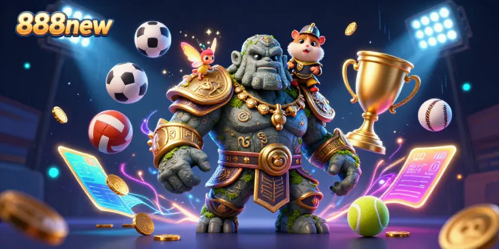 Engage with thrilling sports betting at 888new through a magical 3D illustration.