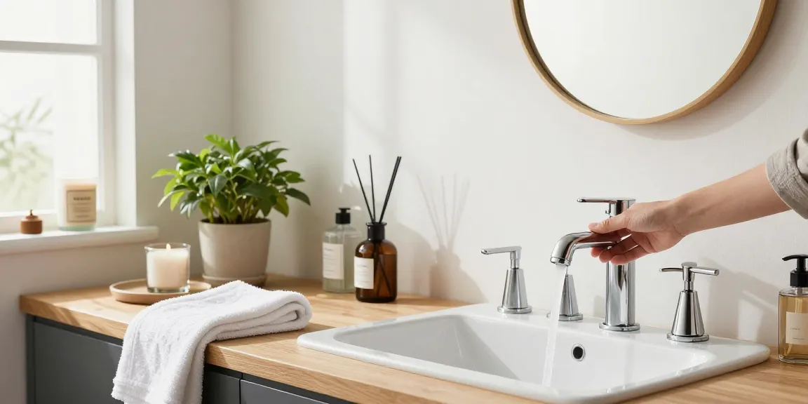 Stijlvol kraan assortiment in moderne badkamer met trendy wastafelmengkranen en natuurlijke verlichting