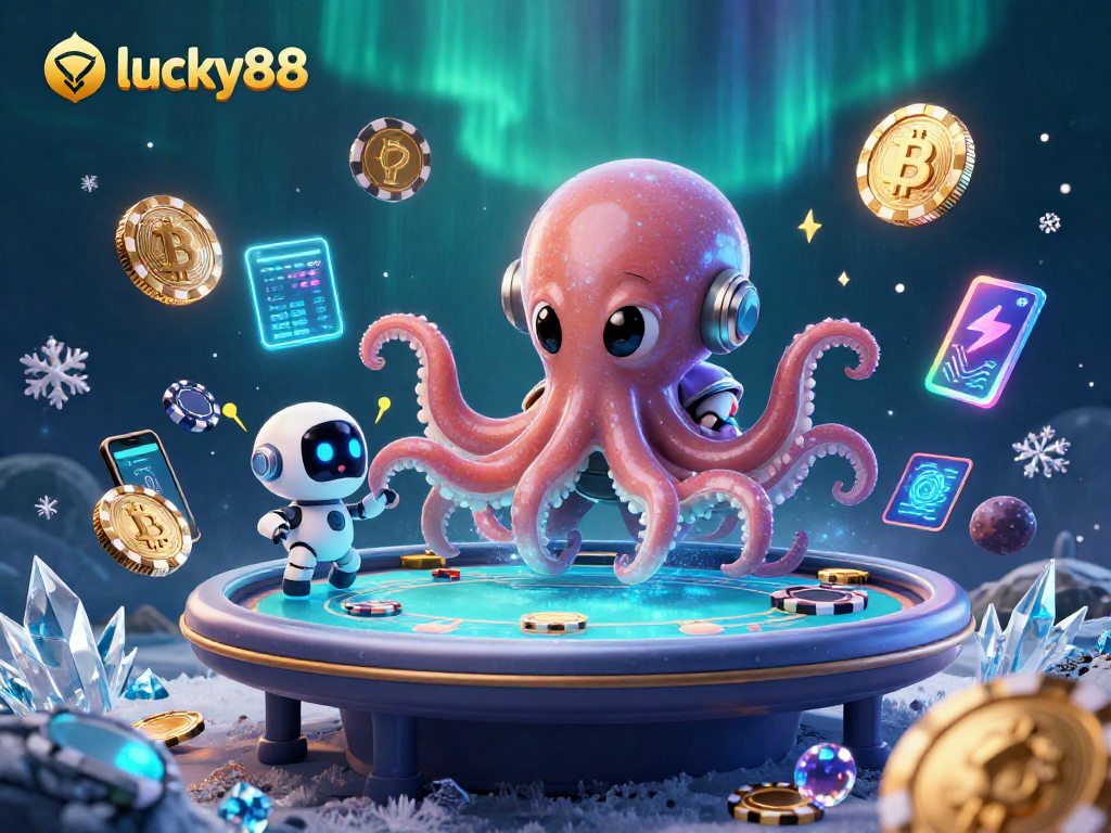 Experience interactive gaming at lucky88 with an alien octopus and crypto-themed scene.