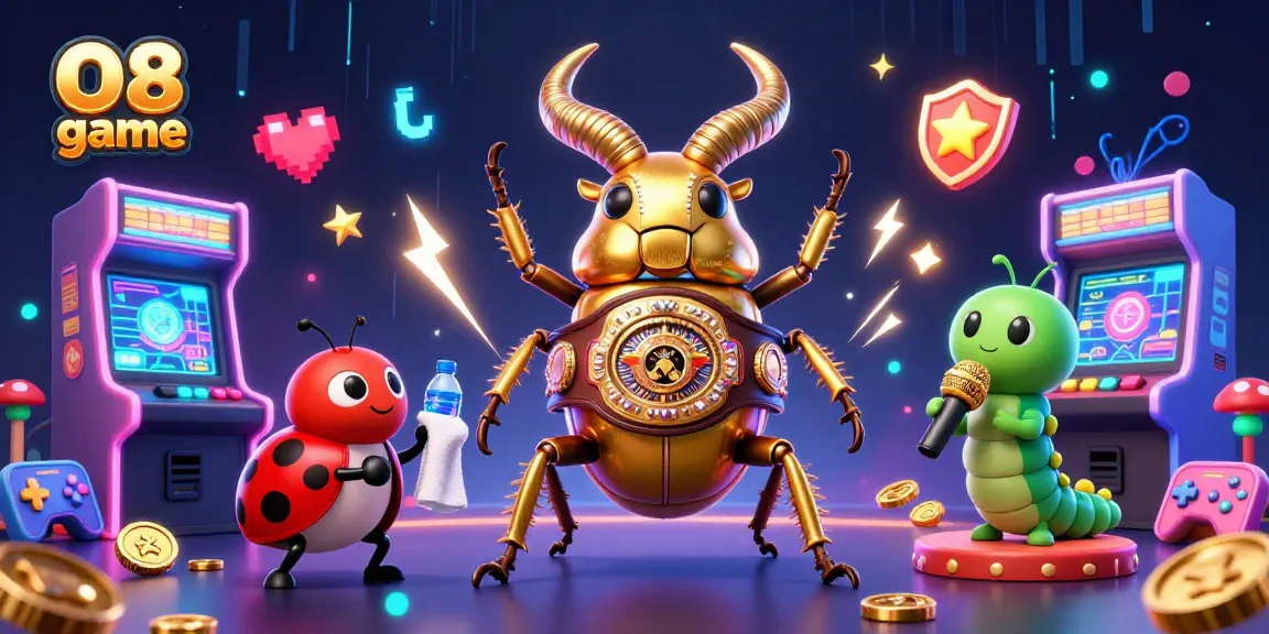 Experience the thrill of O8 game with dynamic casino elements in a colorful 3D illustration.